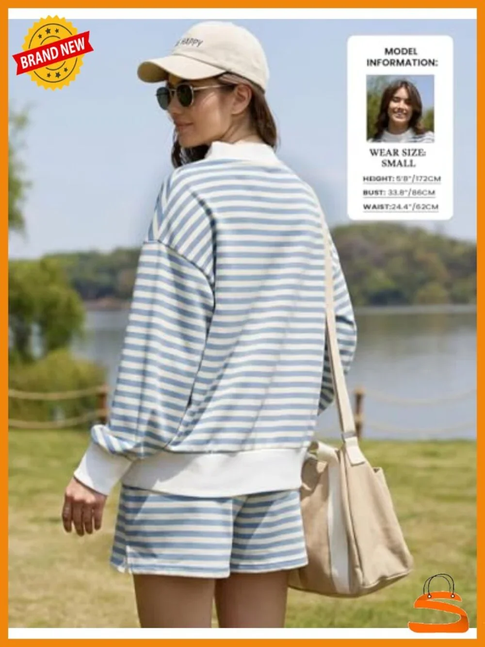 Mock Neck Sweatshirt and Shorts Set - Striped Lounge Set